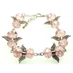 Pink Coloured Crystal Glass Guardian Angel Bracelet